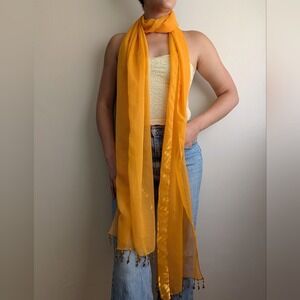 Vintage Y2K Tangerine Gold Leaf Sequins Sheer Large Whimsical Scarf